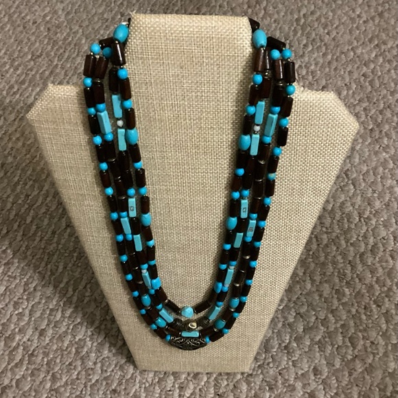 Handcrafted Jewelry - Four Rows Turquoise Wood Beads Necklace